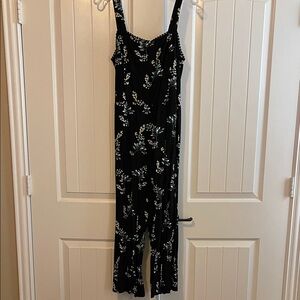 LOFT Black Floral Jumpsuit